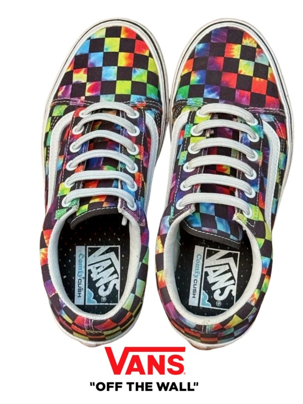 Vans Checkerboard Rainbow Lace-Up Sneakers, Sz 7.5